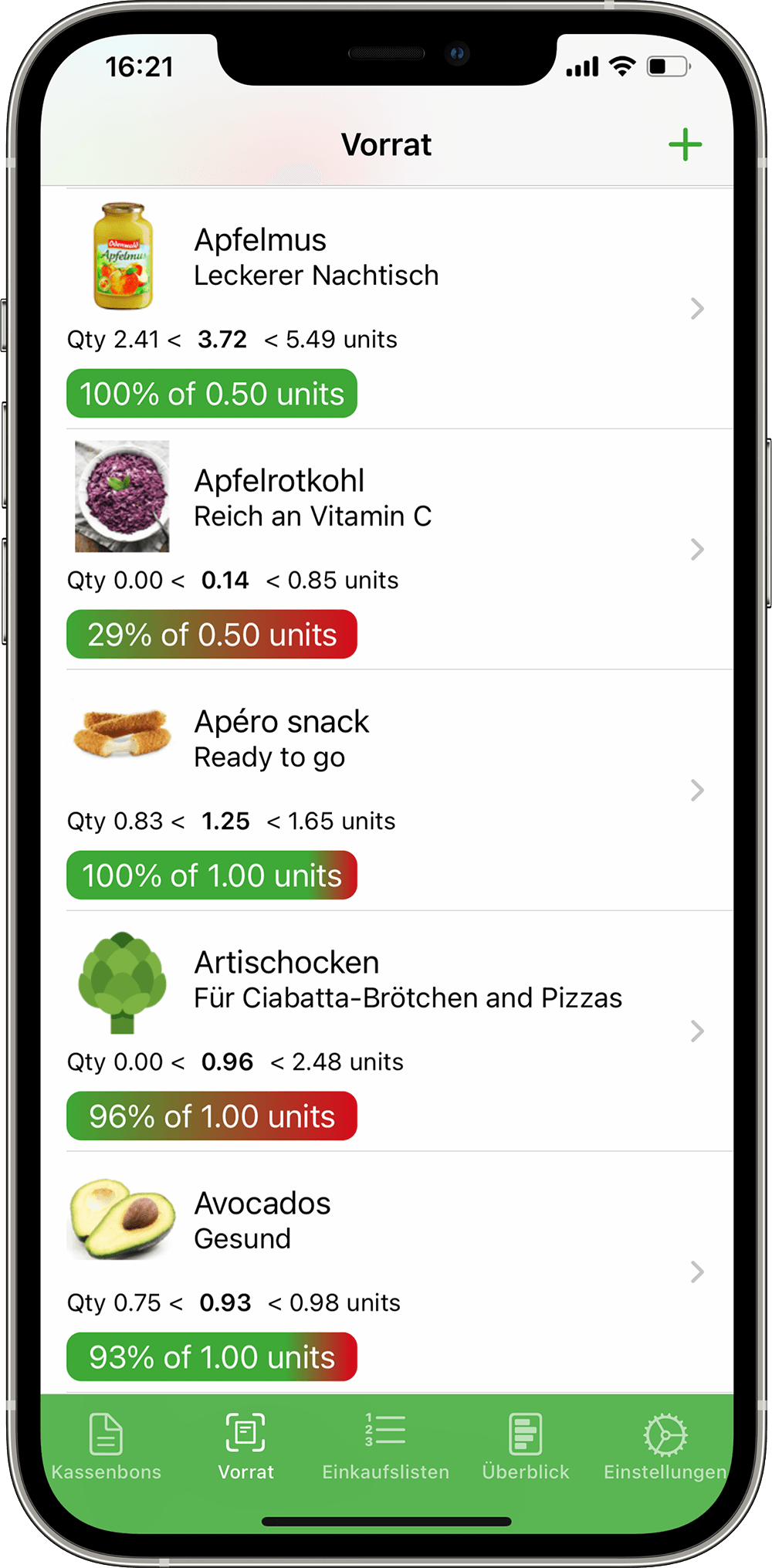 iPhone Bildschirm: Lebensmittelvorrat in What's Left