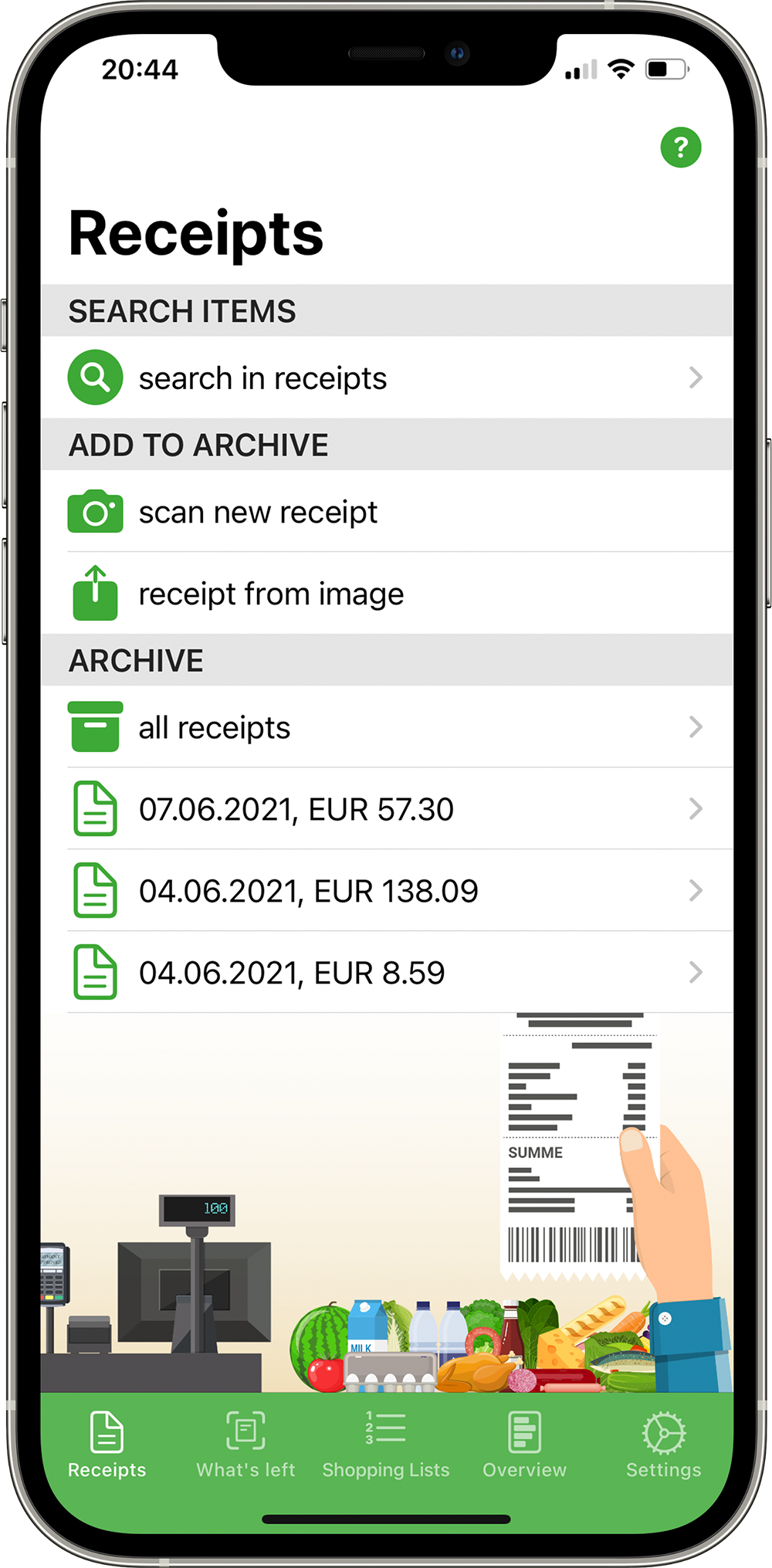 What's Left: receipt's overview